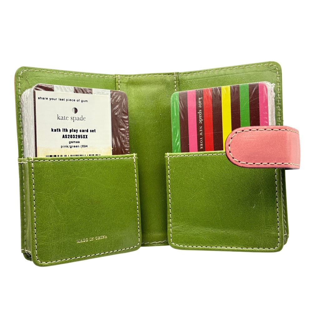 Vtg KATE SPADE Leather Playing Card Set 2 Decks PINK & Green Preppy NEW Y2K